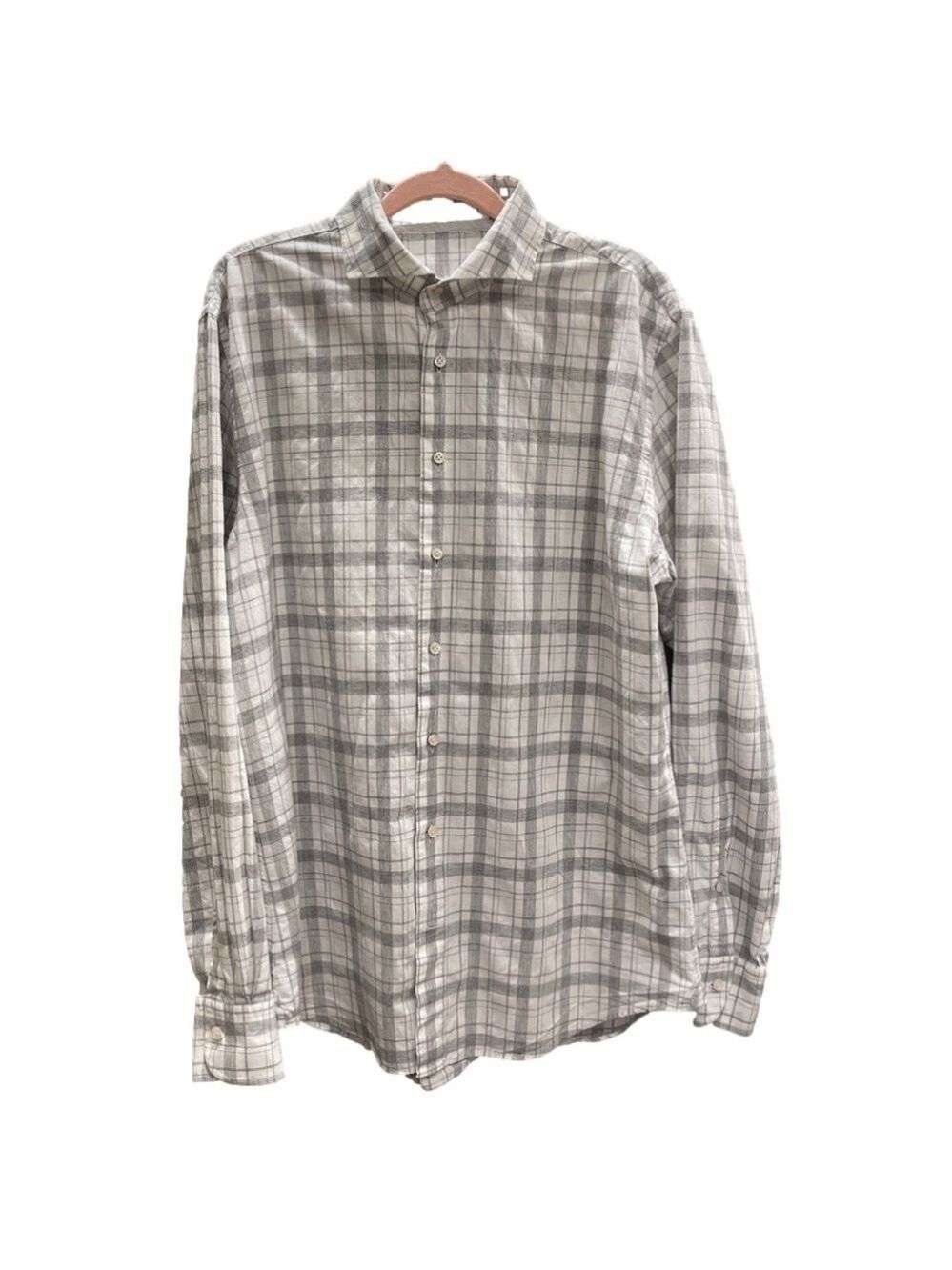 Profuomo 16.5 grey and white recycled cotton shirt